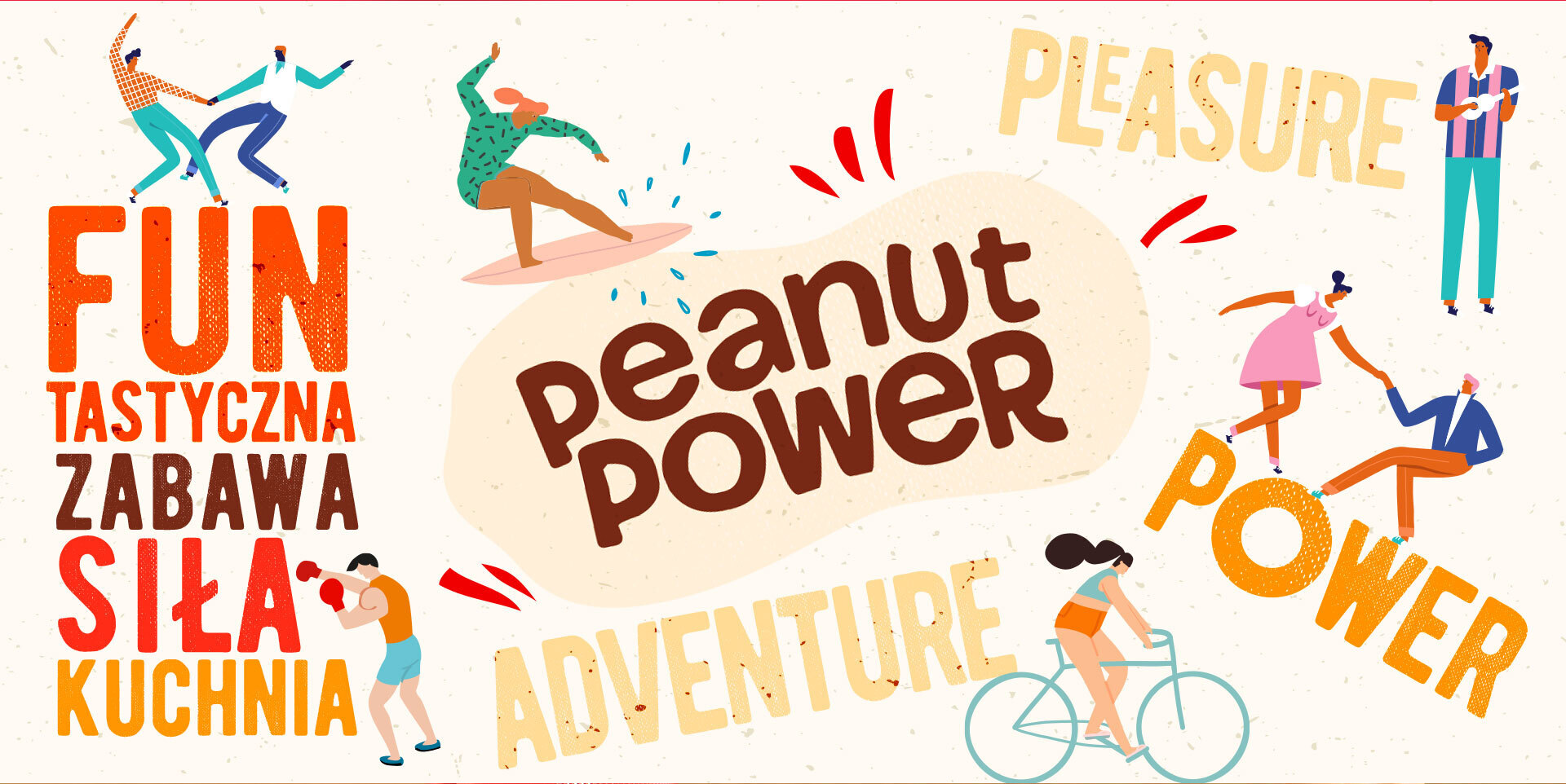 Ilustrations for the Felix's peanut butter called PEANUT POWER - people having fun.