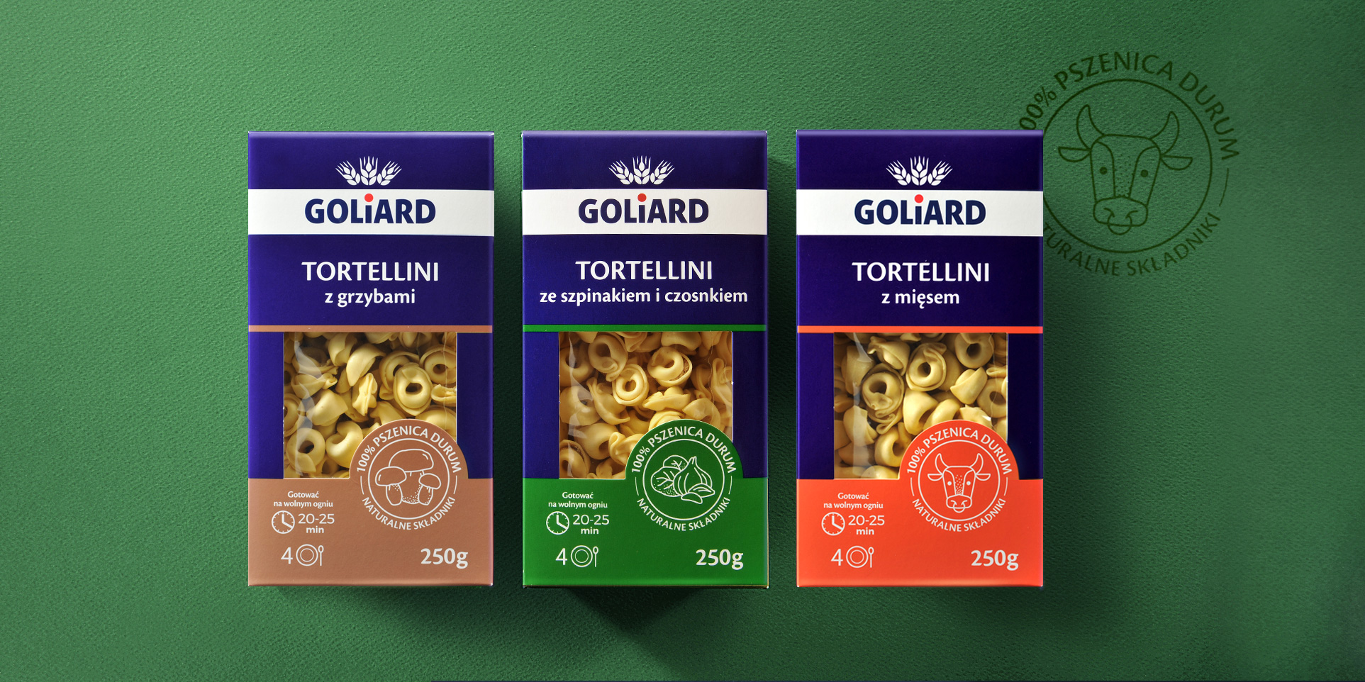 Nowy design opakowań tortellini marki Goliard.