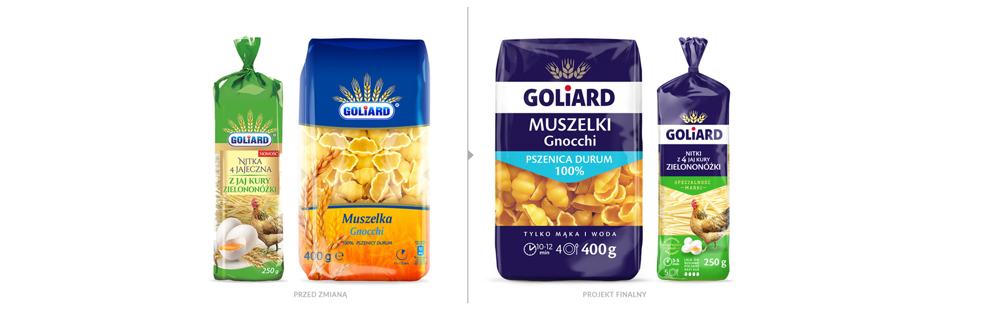 Pasta packaging redesign - before and after.