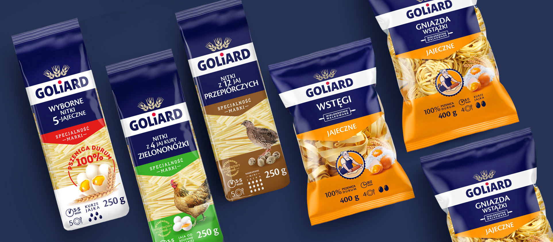 Pasta packaging design for Goliard - various products.