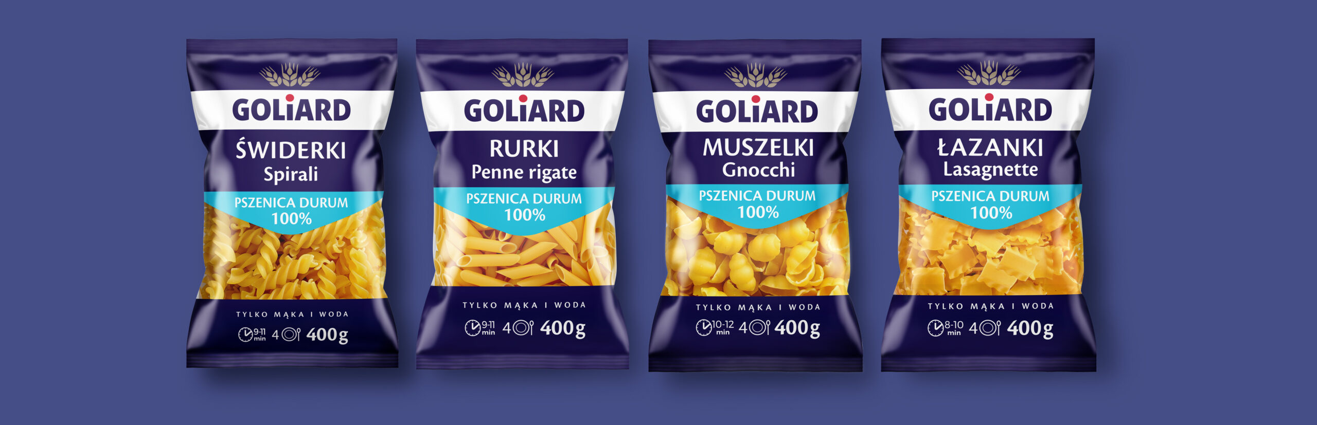 Pasta packaging design for Goliard - durum wheat line.