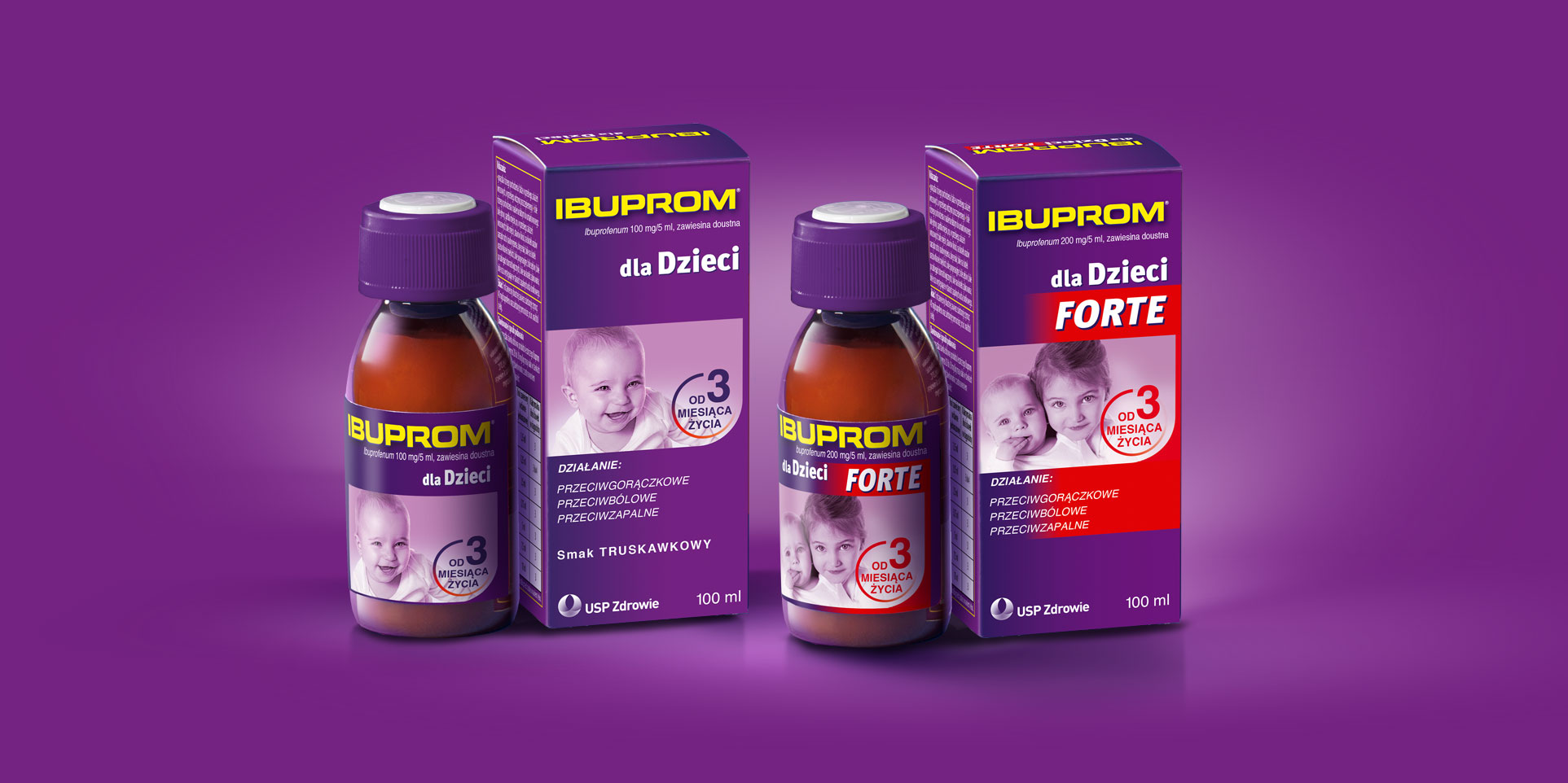 Projektowanie opakowań leków Ibuprom dla dzieci.