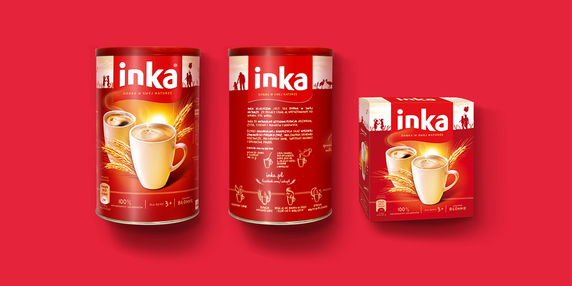 Design opakowań Inka - klasyczna kawa zbożowa.