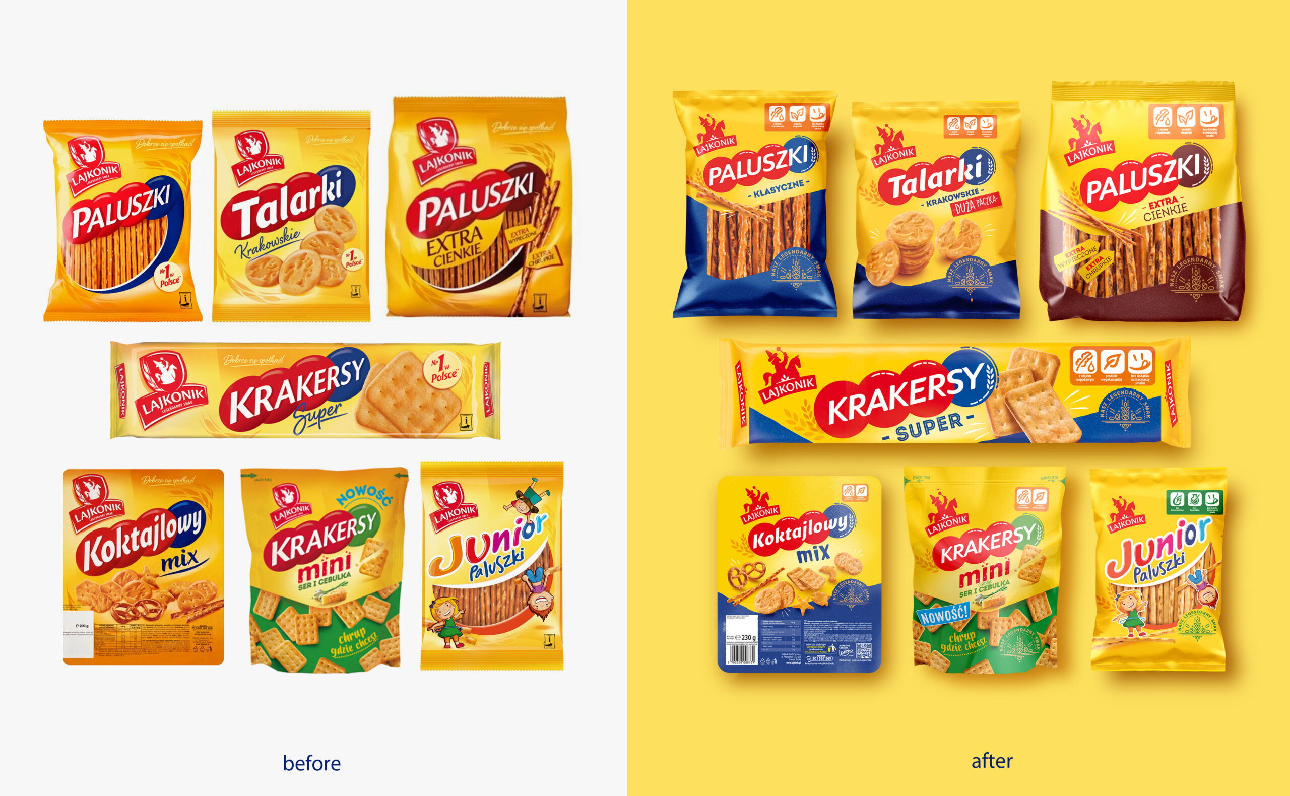 Lajkonik - zdjęcie produktów przed i po rebrandingu