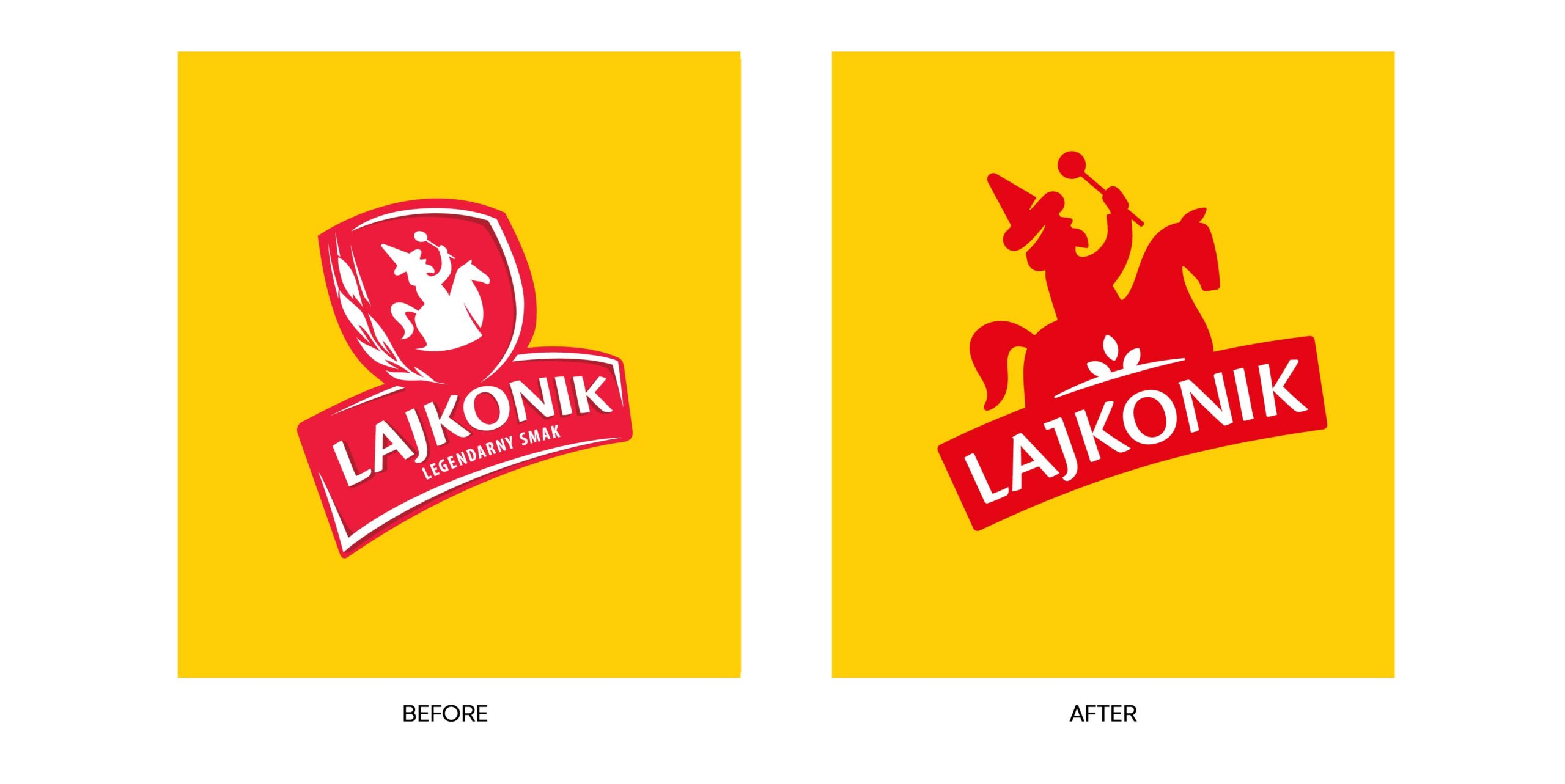 Lajkonik logo - zdjęcie produktów przed i po rebrandingu