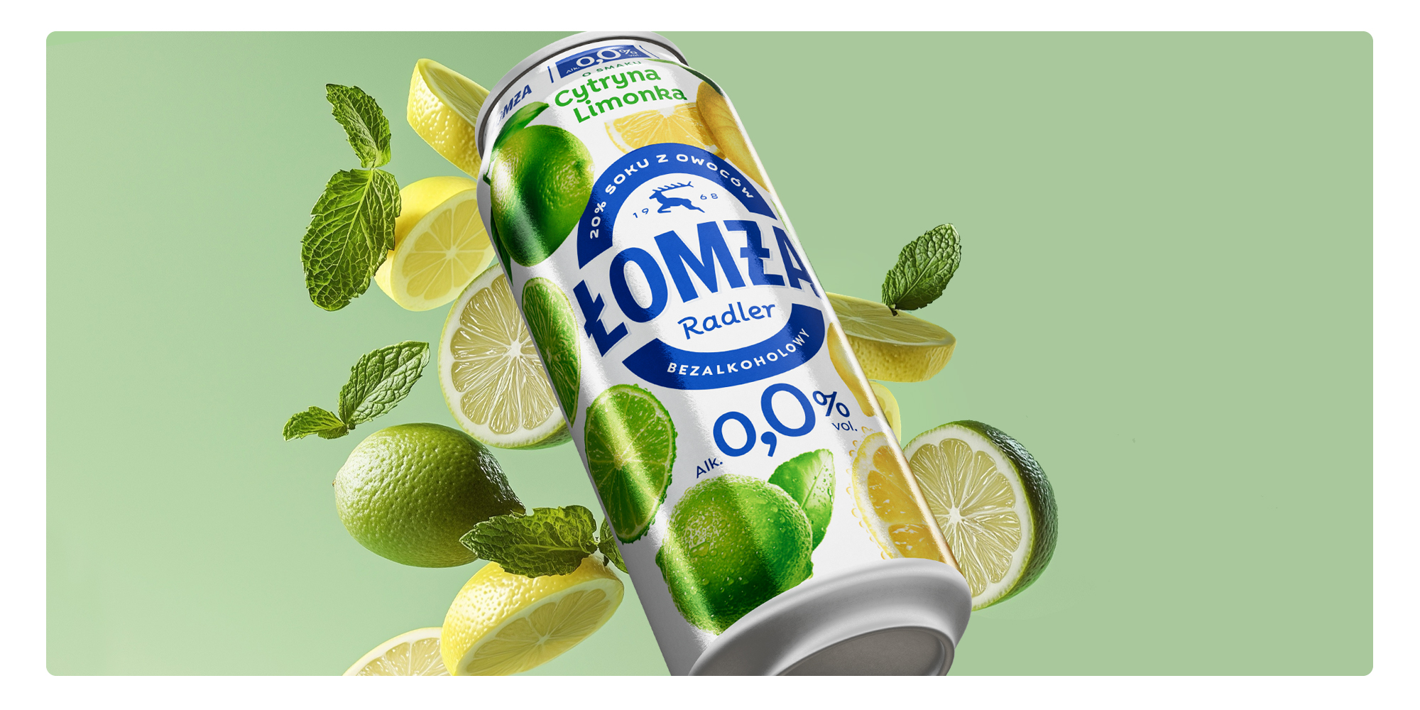 Łomża redesign owocowych radlerów - wizualizacja smaku cytryna & limonka