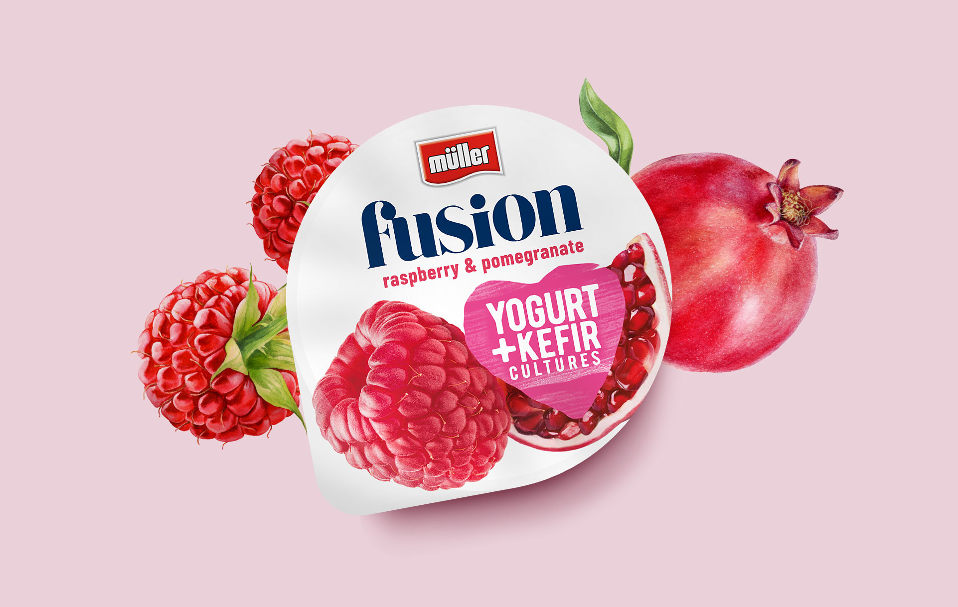 Muller Fusion - design opakowania jogurtu malina granat