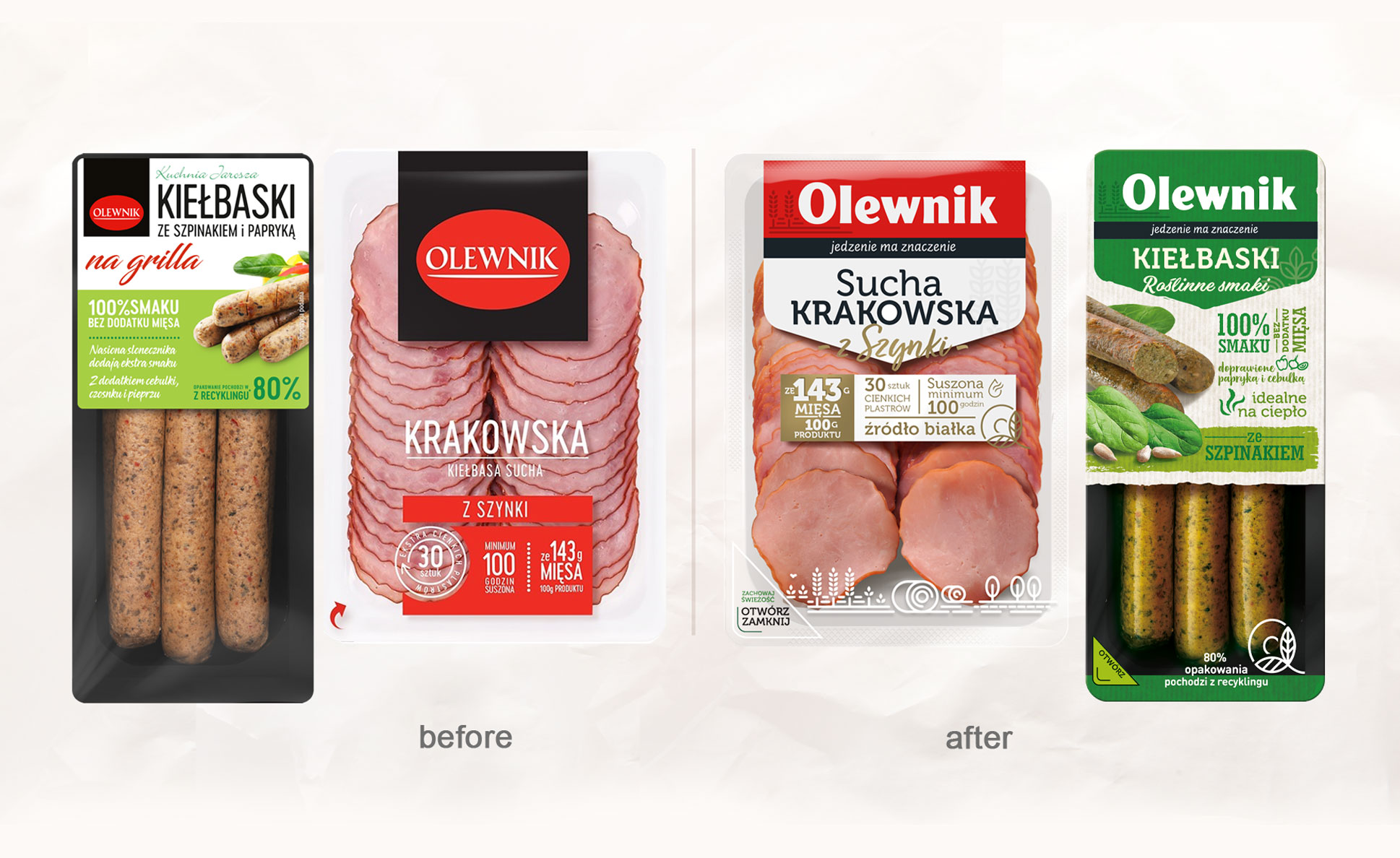 Olewnik - photos of products before and after rebranding