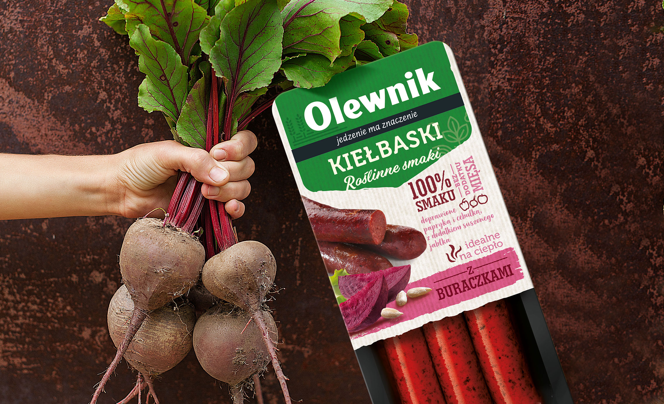 Produkt roślinny Olewnik - kiełbaski z buraka