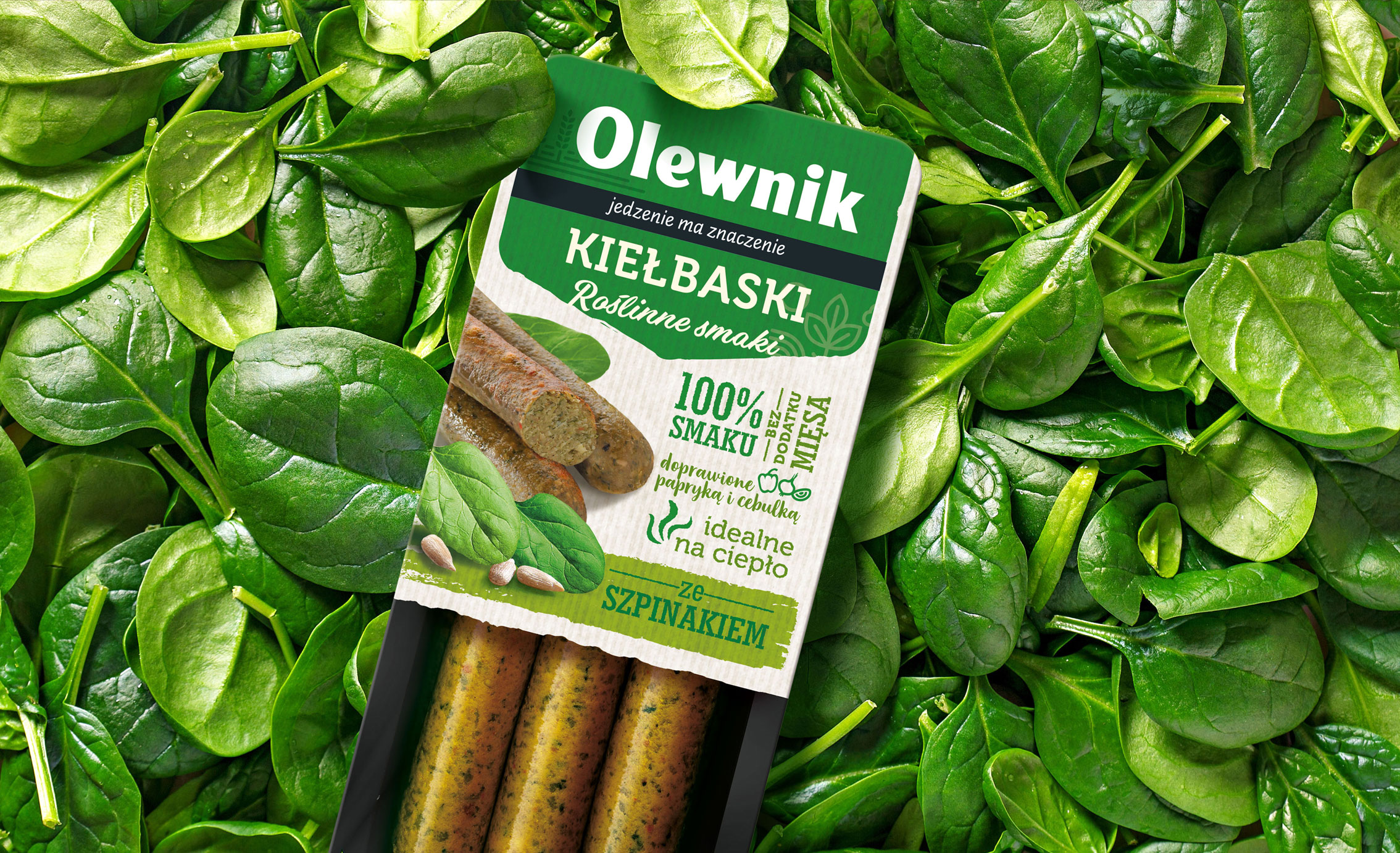Produkt roślinny Olewnik - kiełbaski ze szpinaku