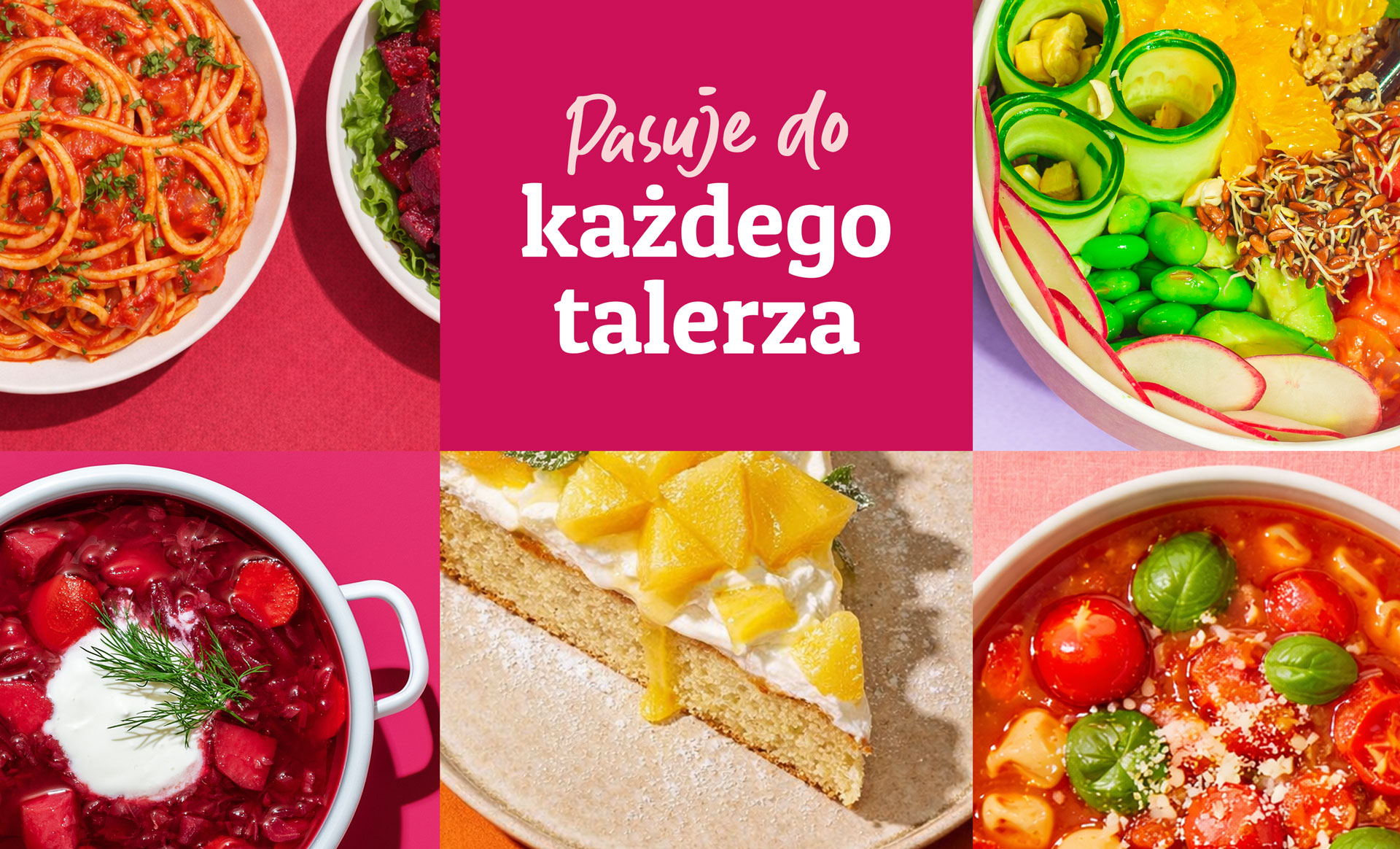 rebranding_marki_Rolnik - zdjecia kolorowych dań i claim: Pasuje do każdego talerza