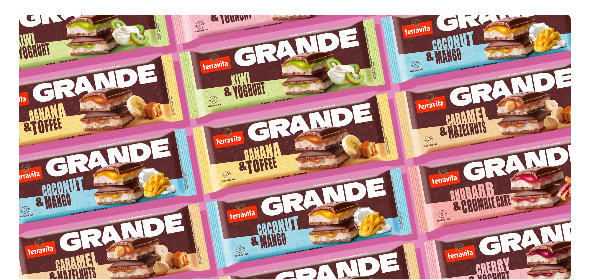Rebranding linii czekolad Terravita GRANDE - wizualizacje wszystkich smaków