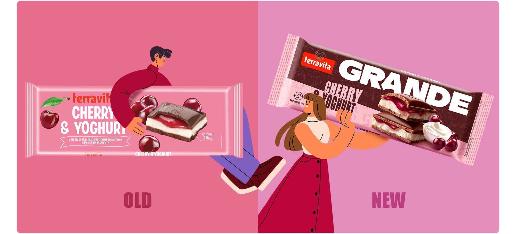 Rebranding linii czekolad Terravita GRANDE - wizualizacje przed i po zmianie
