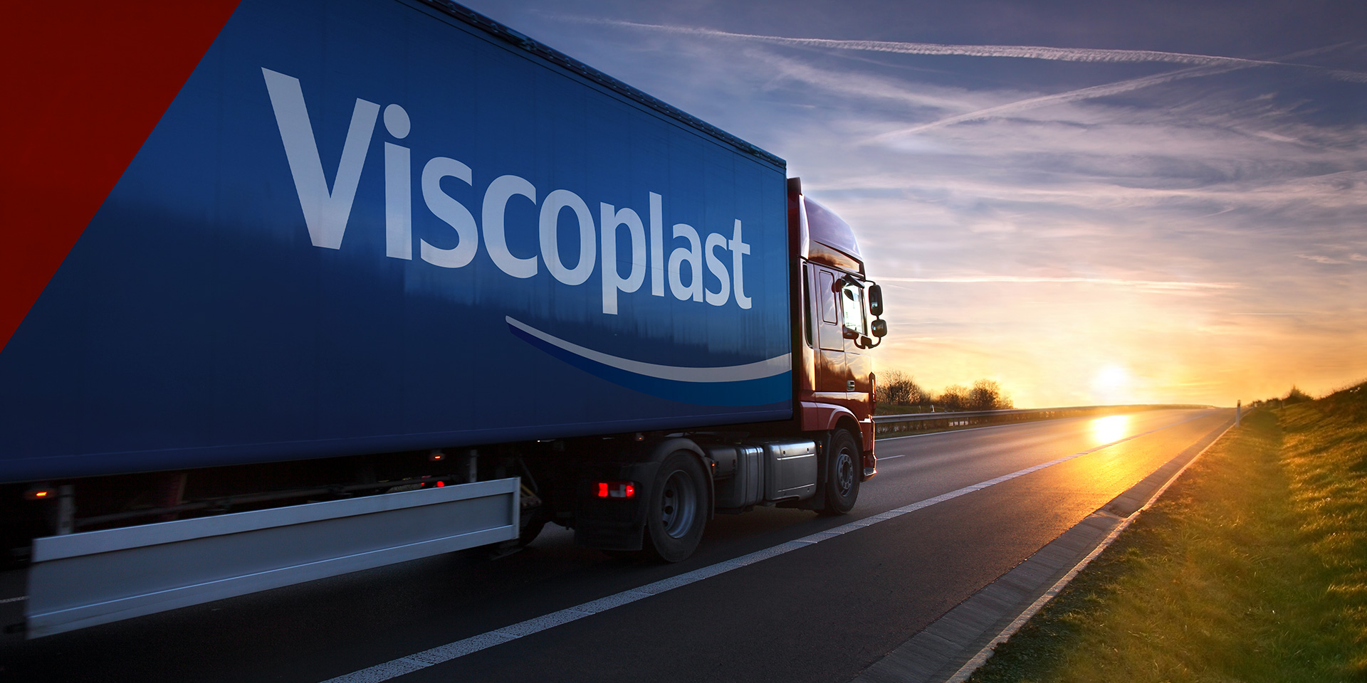 Visual identity of the Viscoplast brand with PND Futura. A truck with the Viscoplast logo.
