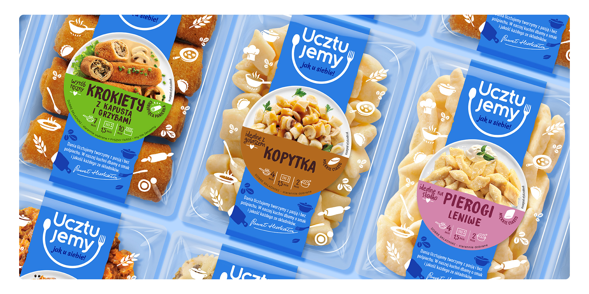 Opakowania nowej marki Ucztujemy - pierogi, kołduny, krokiety, kopytka, naleśniki