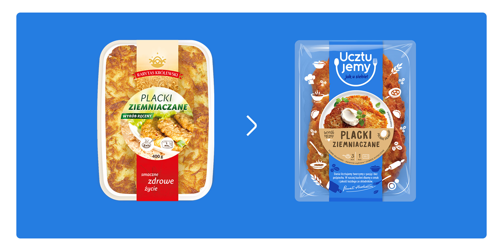 Nowa marka Ucztujemy - opakowania przed i po rebrandingu